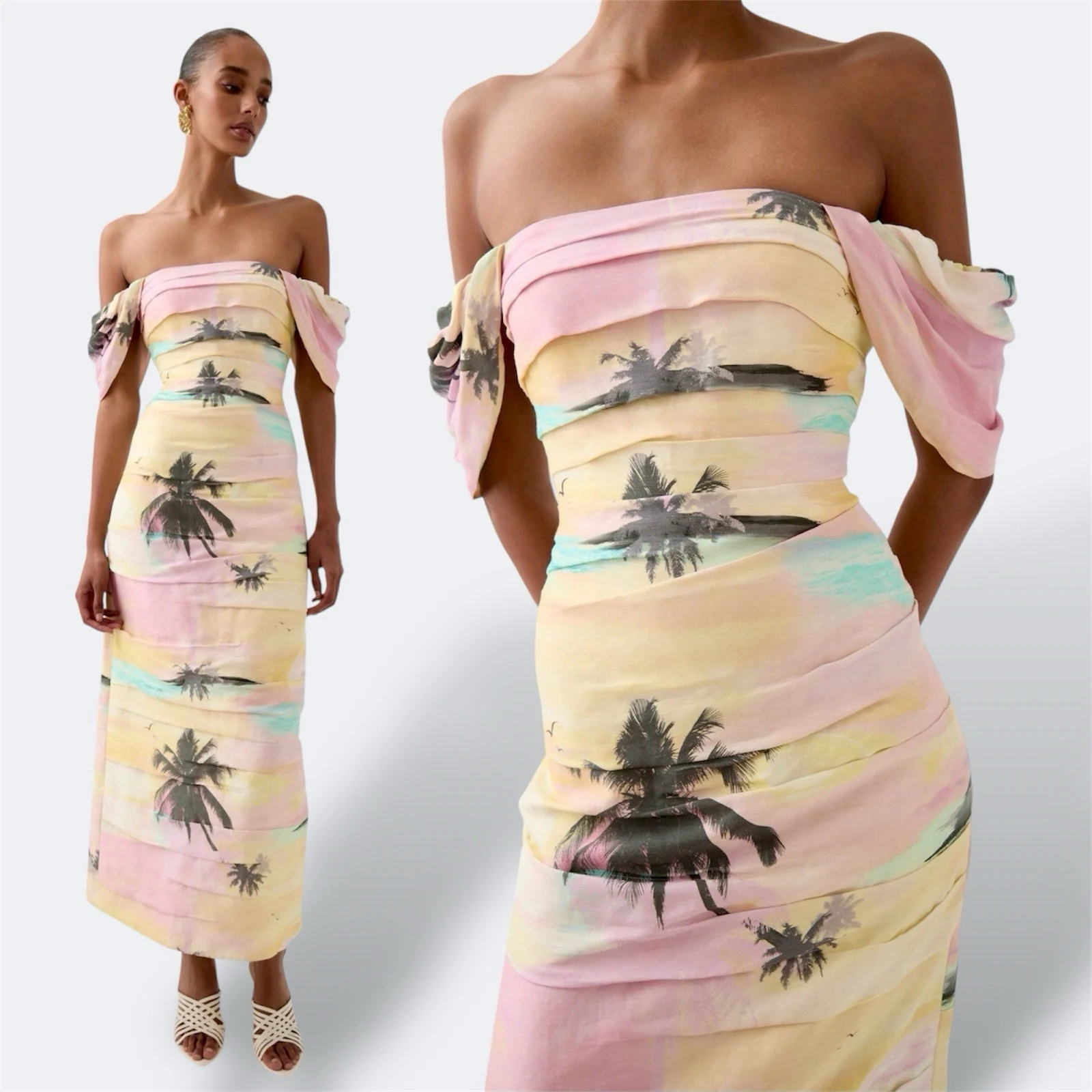 Aje Zara Gathered Midi Dress AU 8 / US 4 / S Cotton Bodycon Tropical Resort