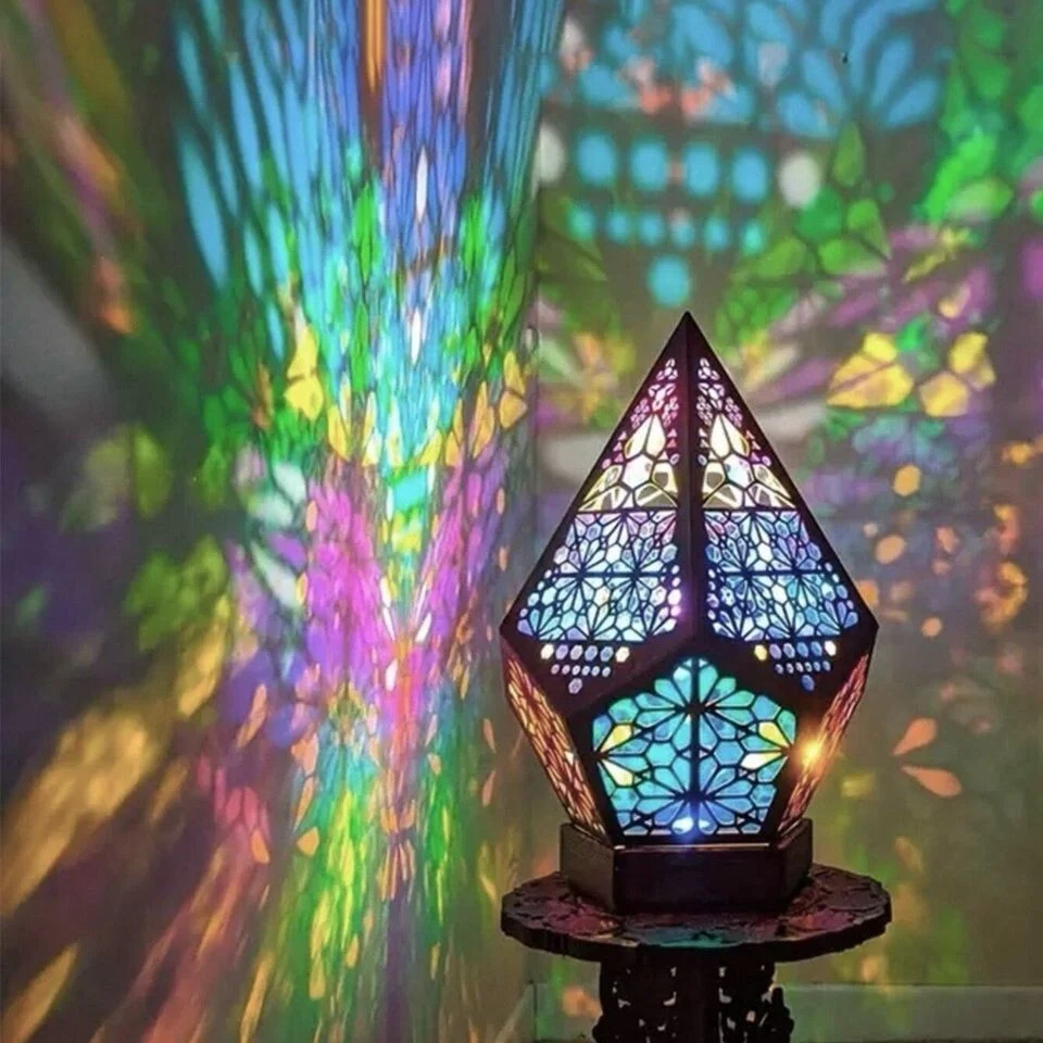 Carved Colourful Projection Mosaic Lamp Mood Ambient Bedroom Lighting Boho Decor