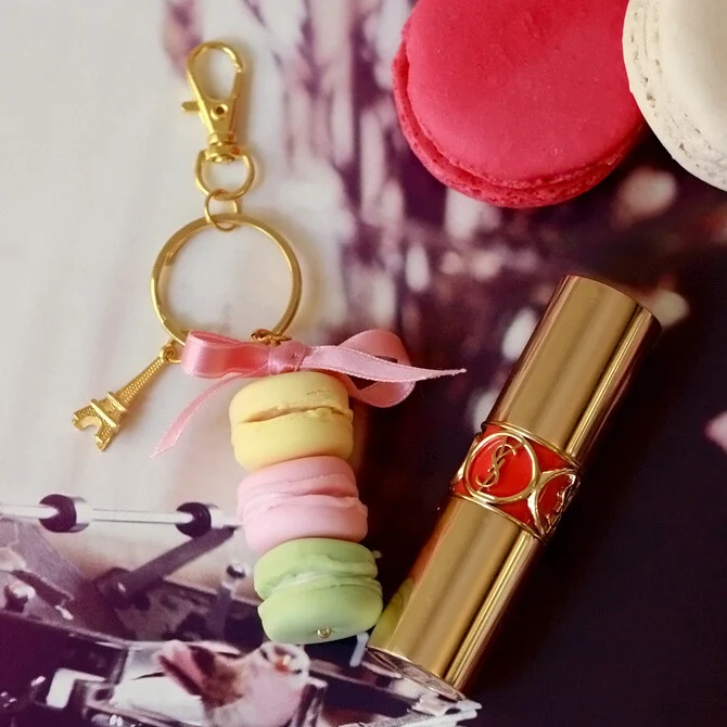 French Macaron Pastel Keychain Bag Ring / Eiffel Tower Charm Bow Accessory