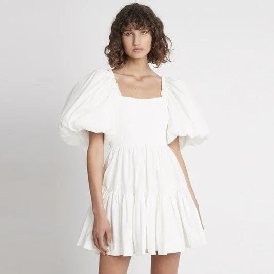 Aje Casa Puff Sleeve Cotton Mini Dress Ivory AU 6 8 / US 2 4 / XS Coastal Summer