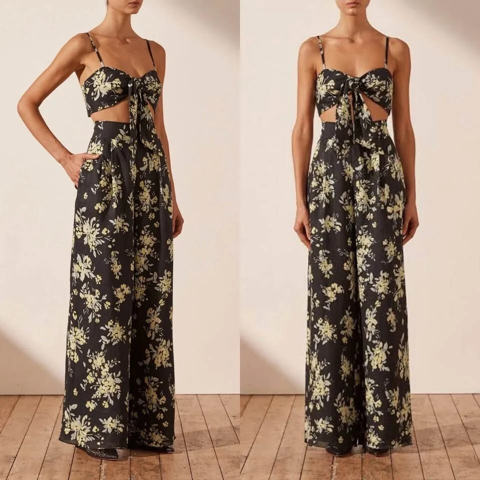 Shona Joy Goldie Bralette Tie Top & Tuxedo Wide Pant Set AU 6 8 / US 2 4 / XS