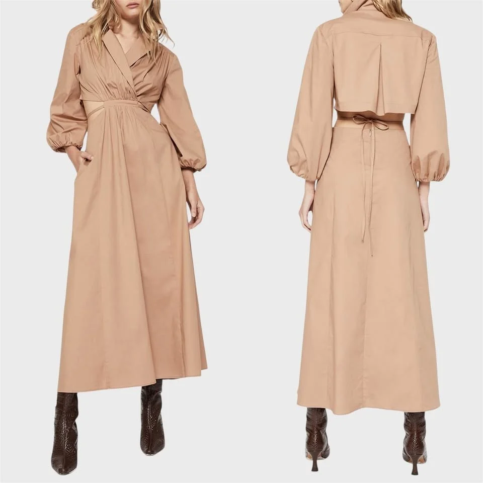 Bardot Arden Poplin Midi Trench Dress S / AU 8 / US 4 Tan Mocha Cut Out Long