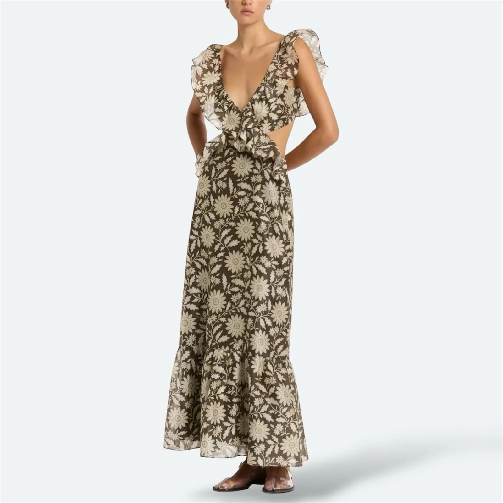 Sir Xanita Frill Midi Dress 2 / AU 10 / US 6 Silk Cotton Backless Boho Summer