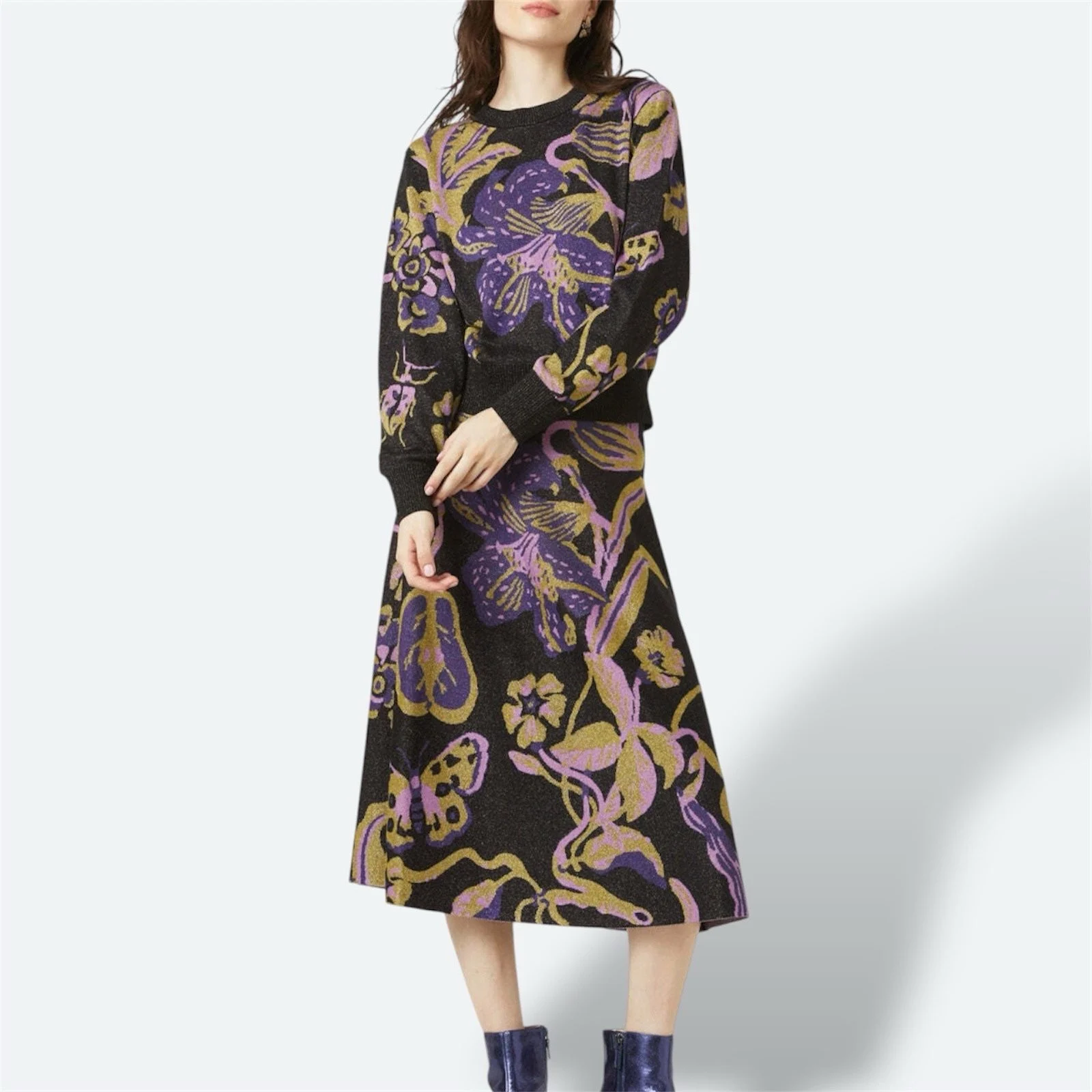Gorman Forest Lily Lurex Knit Sweater & Skirt Set S / AU 8 / US 4 Floral Coord