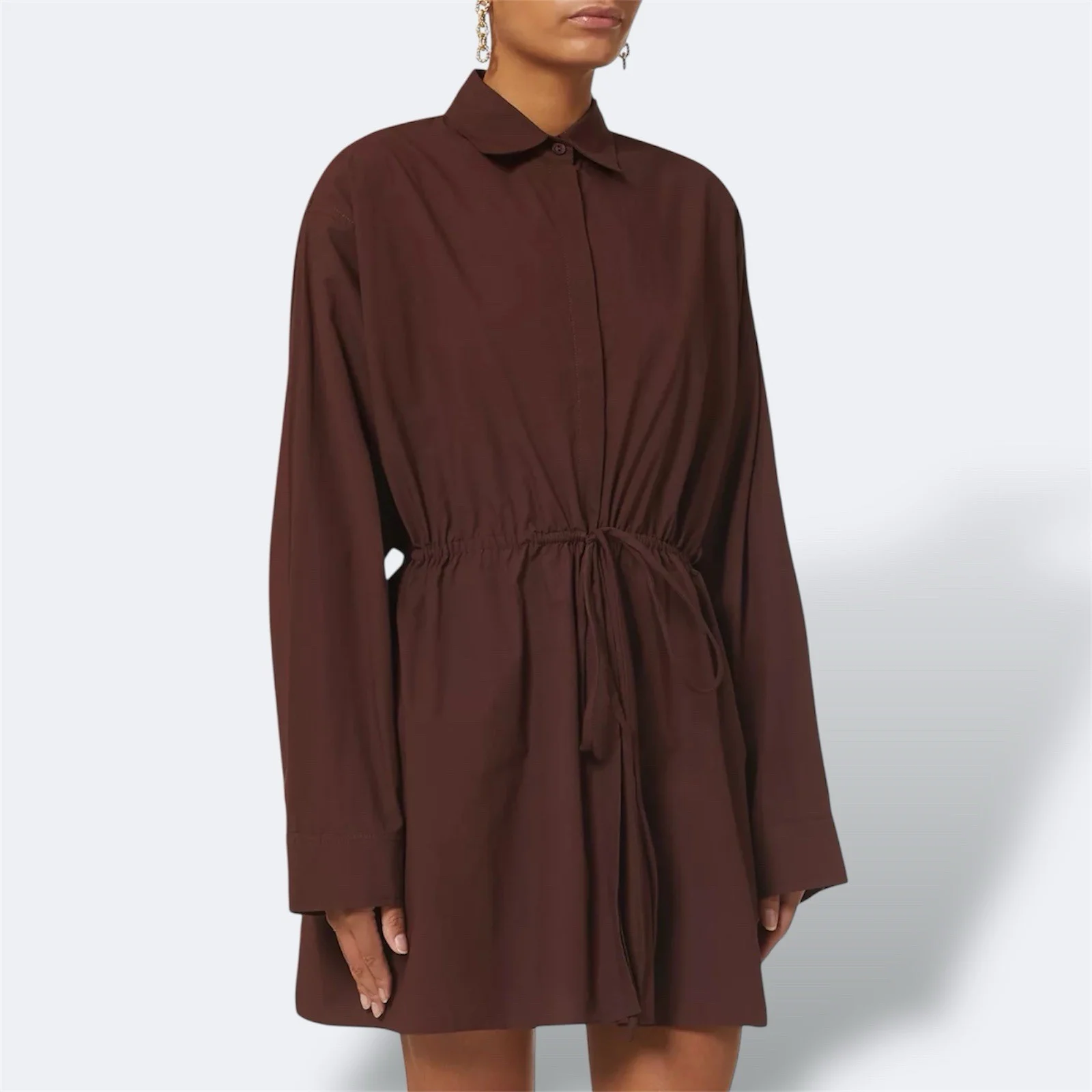 Matteau Cotton Beach Tunic Dress AU 12 / US 8 / L Brown Sleeves Relaxed Summer