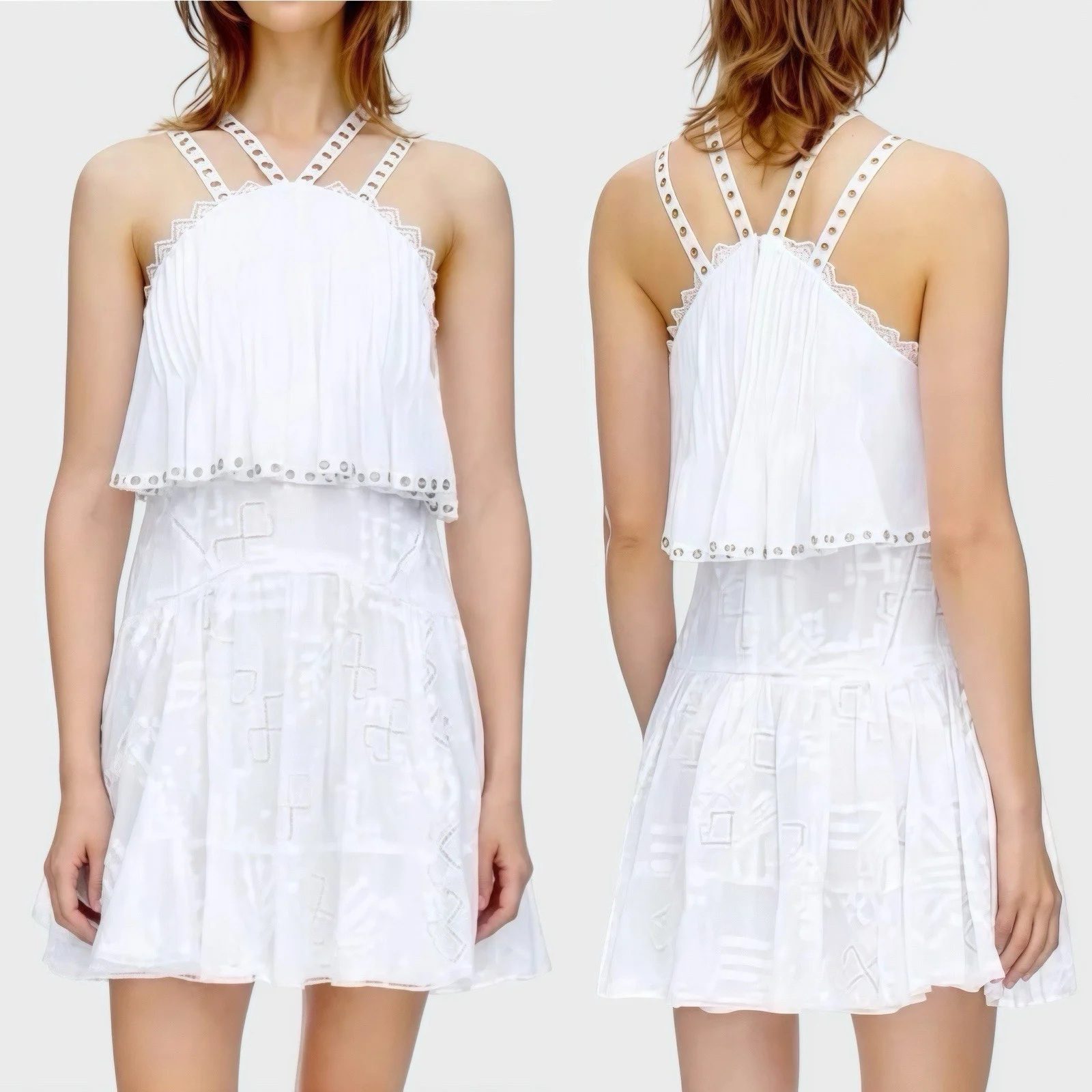 Rebecca Taylor Strappy Studded Mini Dress 0 / AU 6 / US 2 / XS Cotton Sleeveless