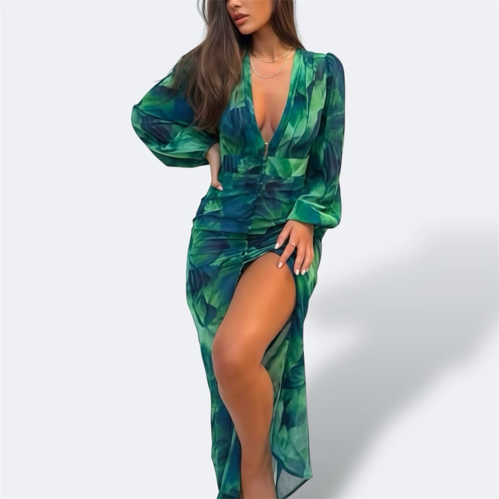 Runaway Calista Midi Dress Green AU 8 / US 4 / S Deep V Tropical Resort Party
