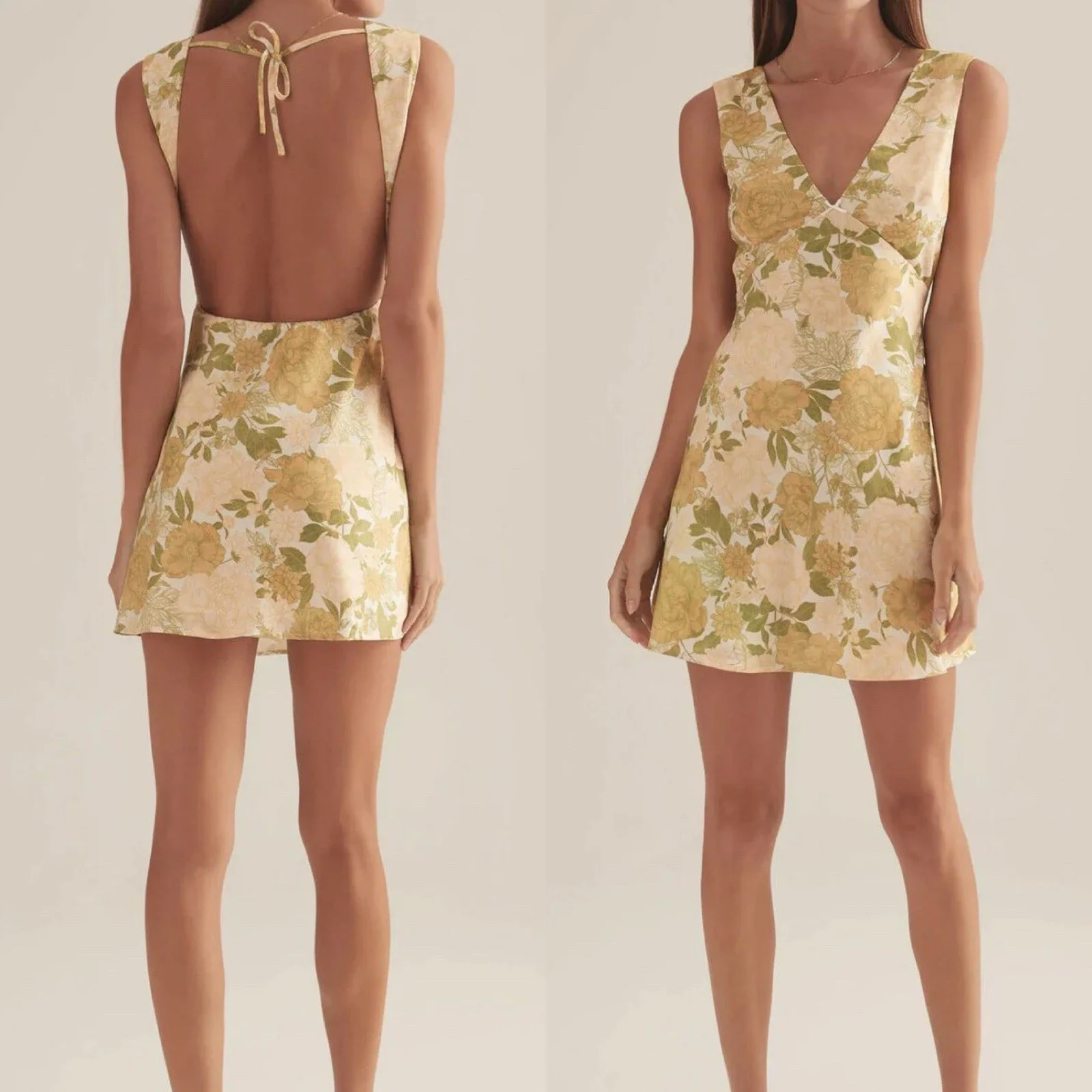 Ownley Melody Mini Dress Buttercup Floral L / AU 10 12 / US 6 8 Satin Yellow