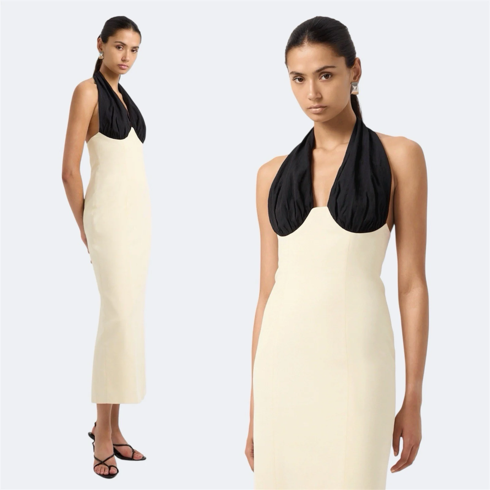 Third Form Inverse Midi Dress AU 12 / US 8 / L Long Halter Neutral Classic Party