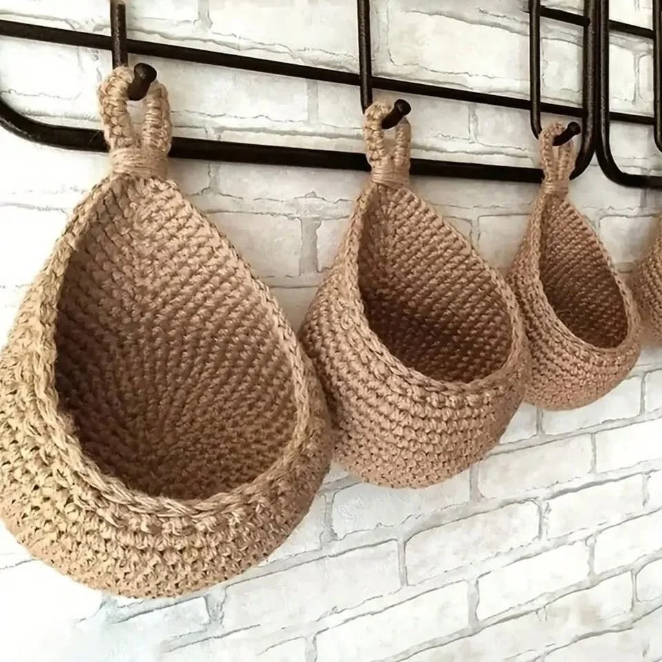 Natural Woven 3 Pc Set Large Hanging Storage Baskets Kitchen Fruit Veg Organiser