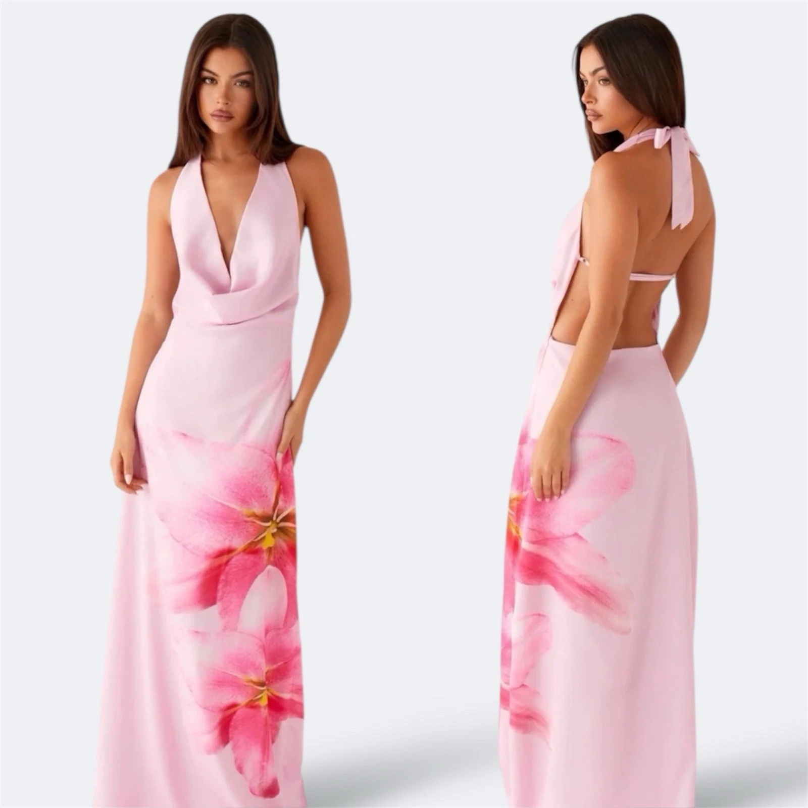 Pepper Mayo Bryony Cowl Maxi Dress XS / AU 6 / US 2 Halter Backless Tropical