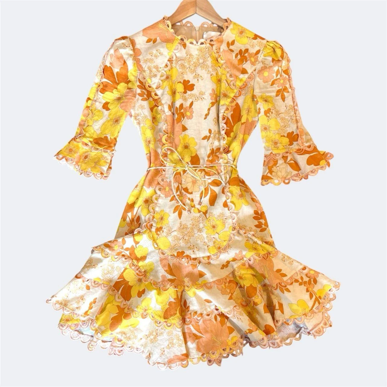 Zimmermann Primrose Flutter Mini Dress in Marigold Floral print