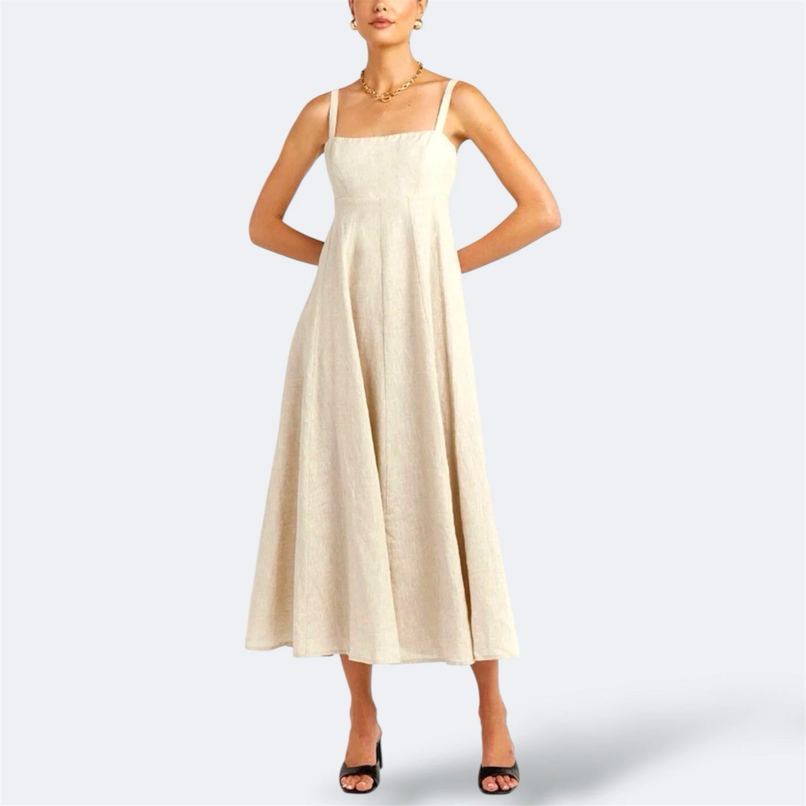 Dissh Ross Linen Midi Dress AU 10 / US 6 / M Natural Euro Summer Babydoll