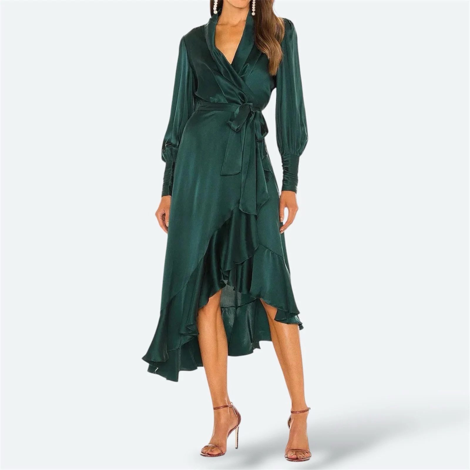 Zimmermann Green Silk Wrap Midi Dress 0 / AU 8 / US 4 Ruffle Whimsy Long Sleeve