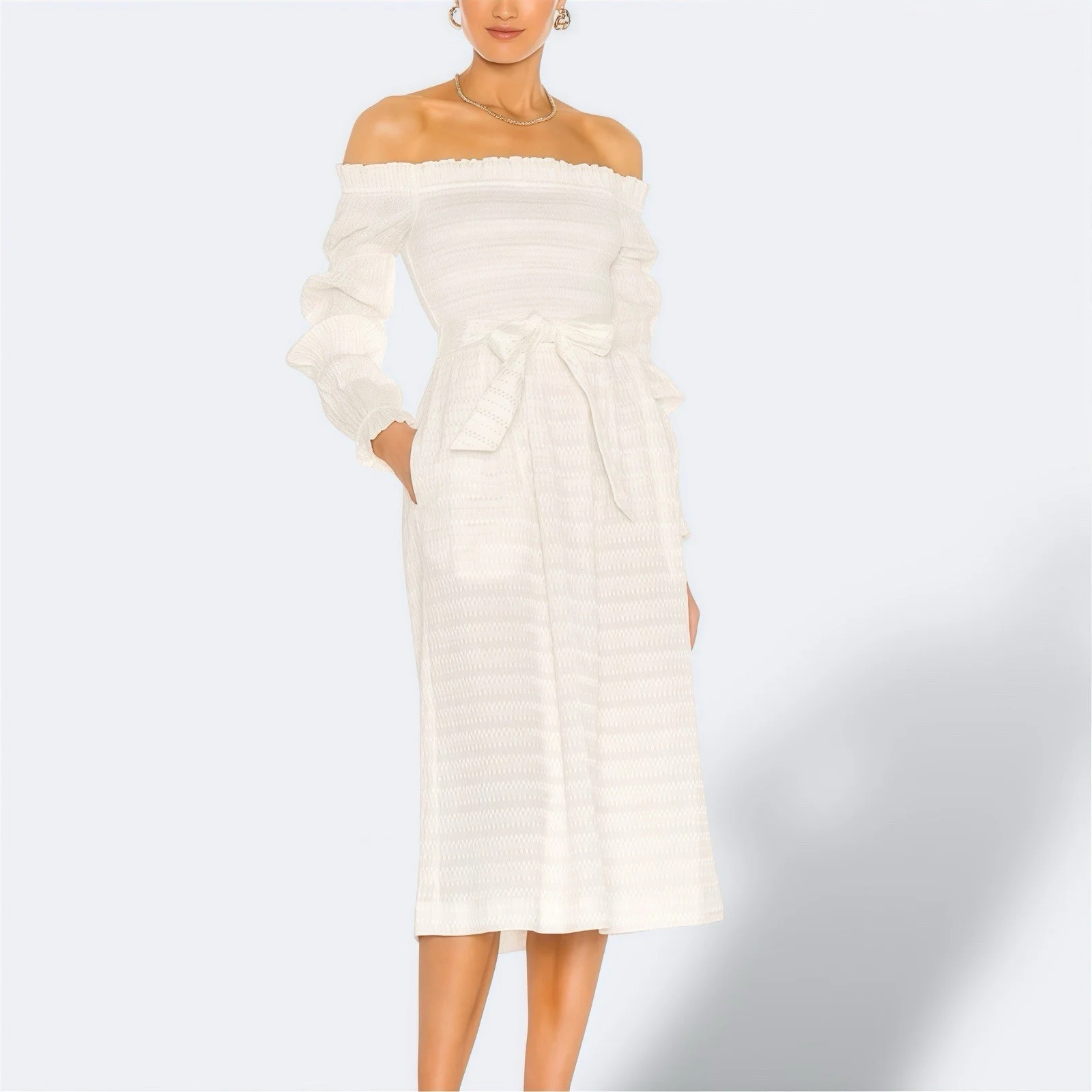 Rebecca Vallance Jame Off Shoulder Midi Dress AU 6 / US 2 / XS White Cotton