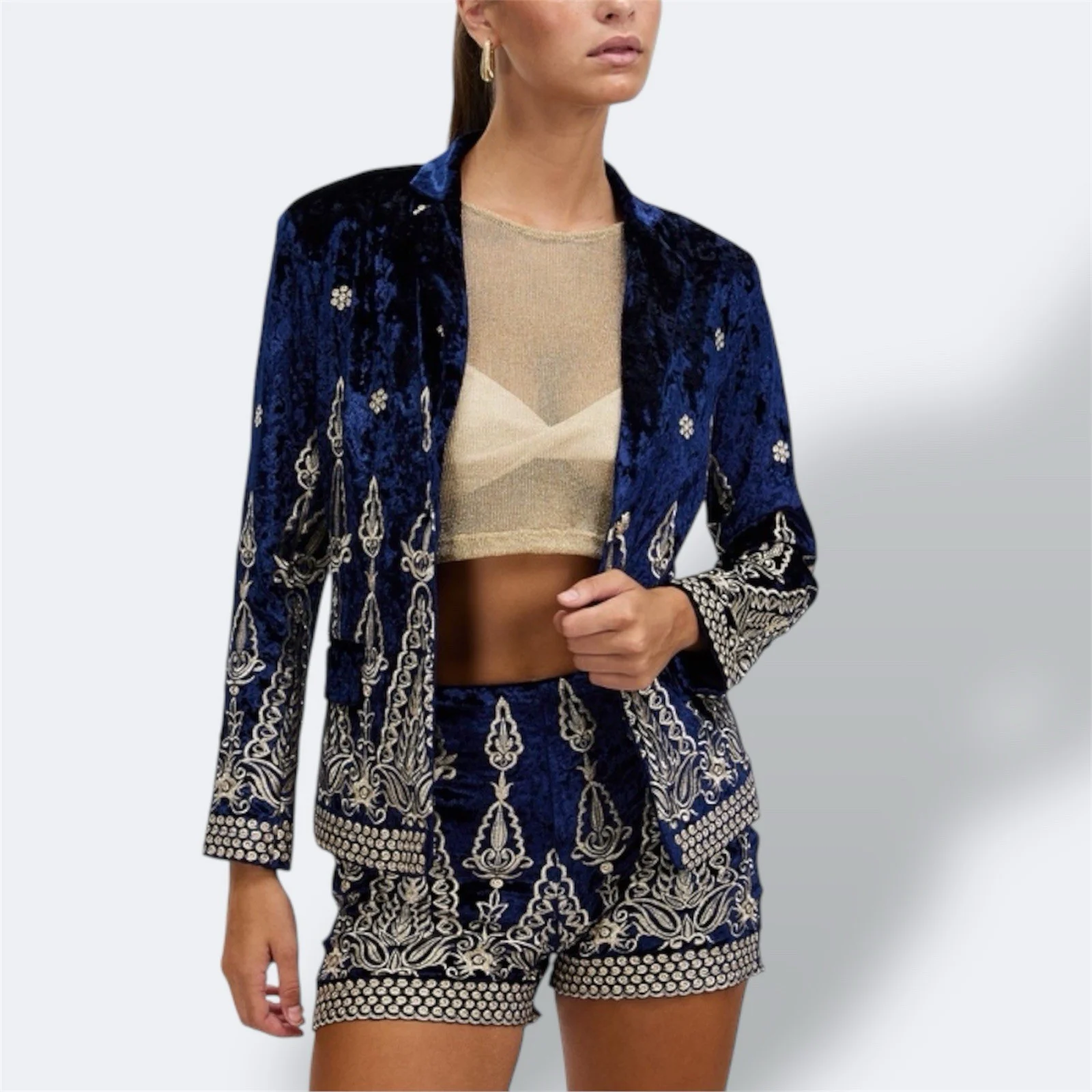 Lenni The Label Shadow Velvet Jacket Ink L / AU 12 / US 8 Embroidered Navy Blue