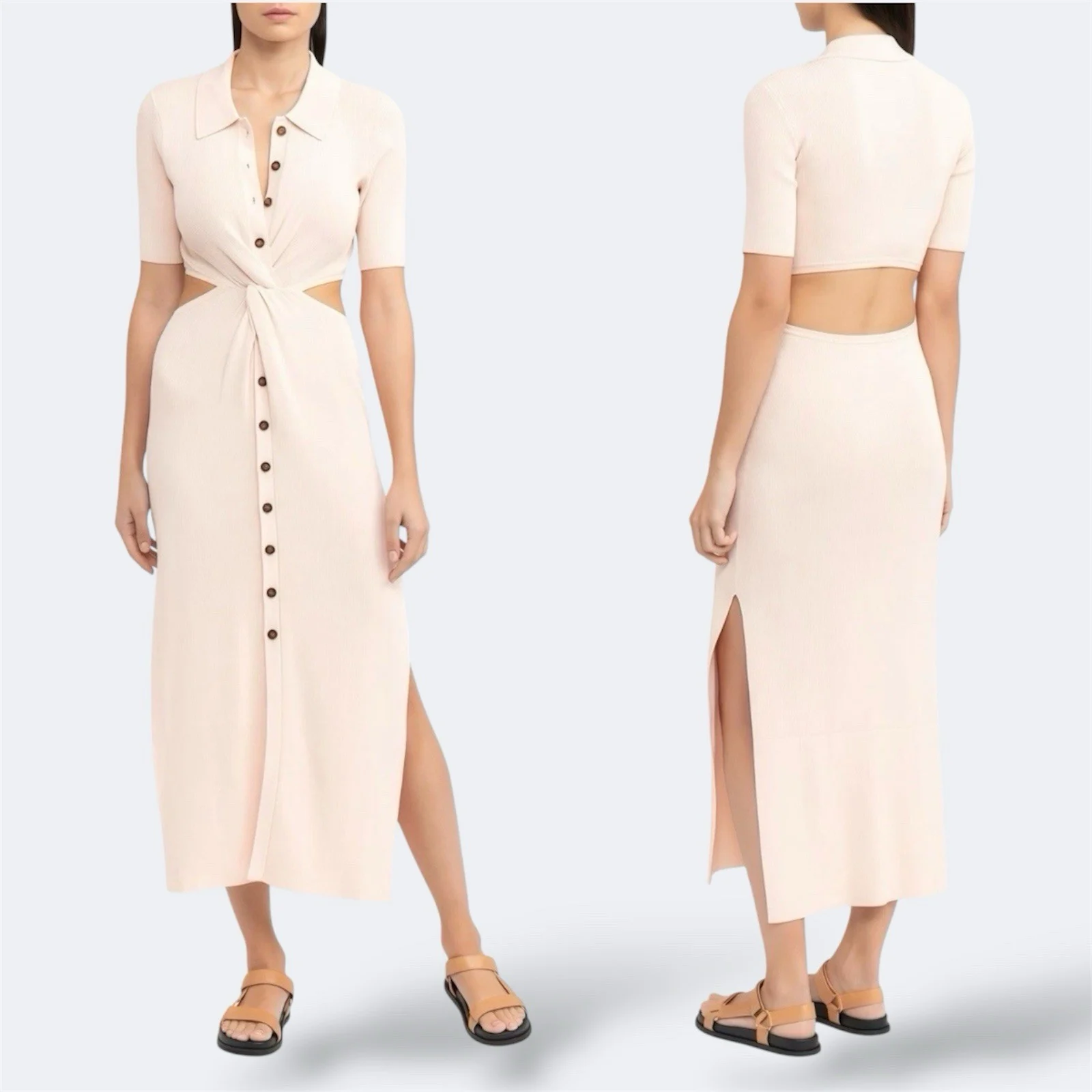 Significant Other Delta Knit Midi Dress Apricot AU 8 / US 4 / S Short Sleeve