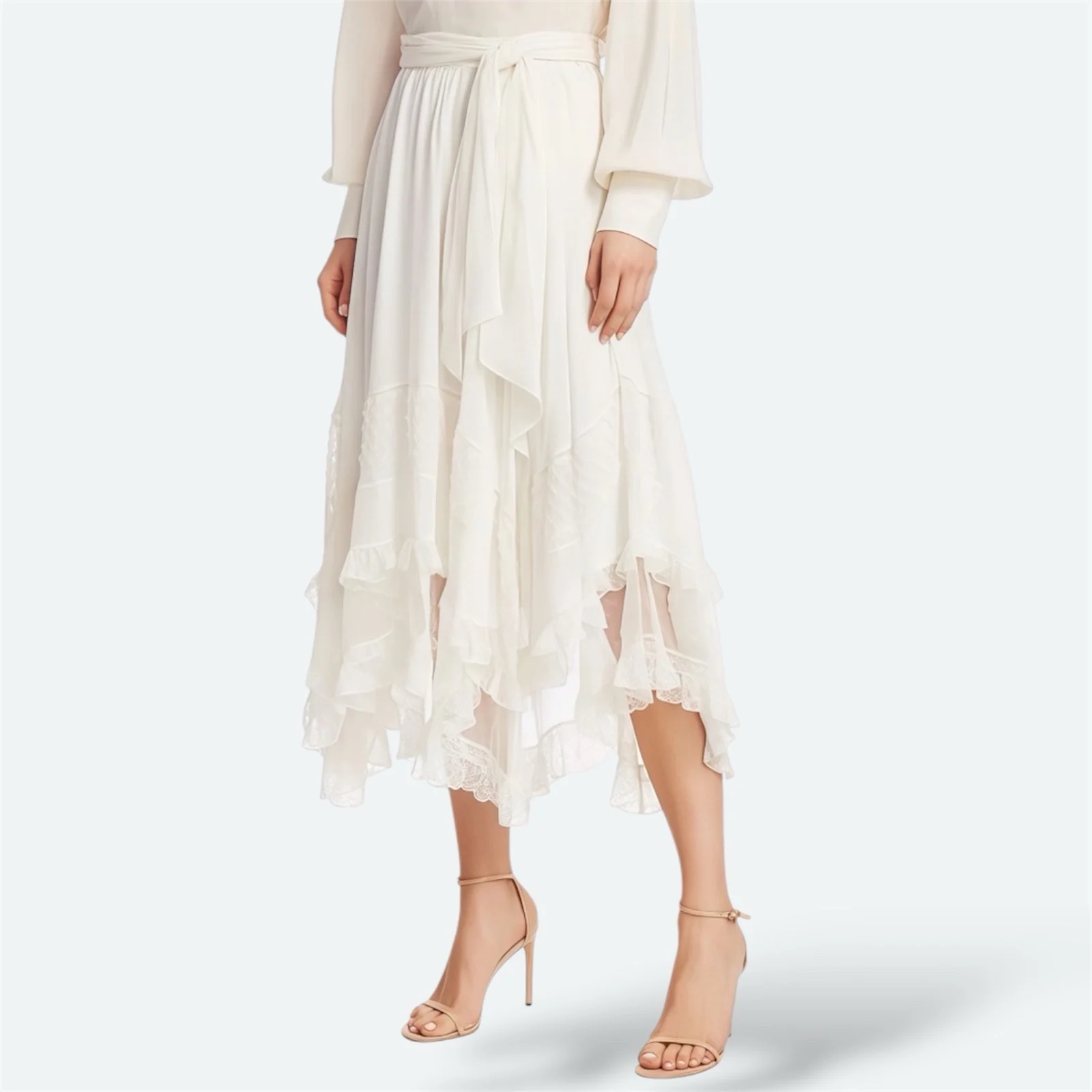 Zimmermann Unbridled Silk Hanky Midi Skirt 1 / AU 10 / US 6 Cream Pleated Hem