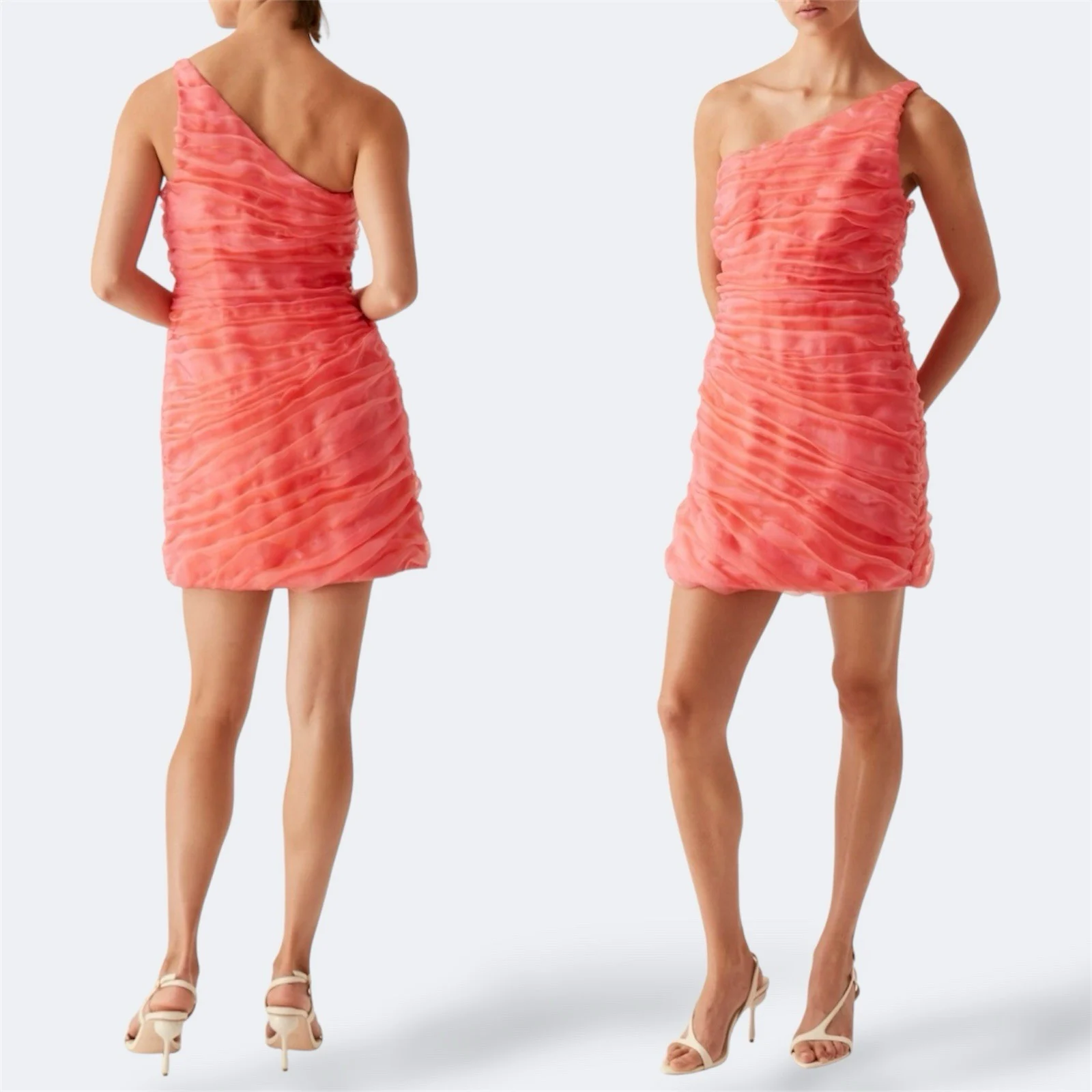 Aje Mercury Iridescent Mini Dress Coral AU 6 / US 2 / XS Cocktail Party Ruched